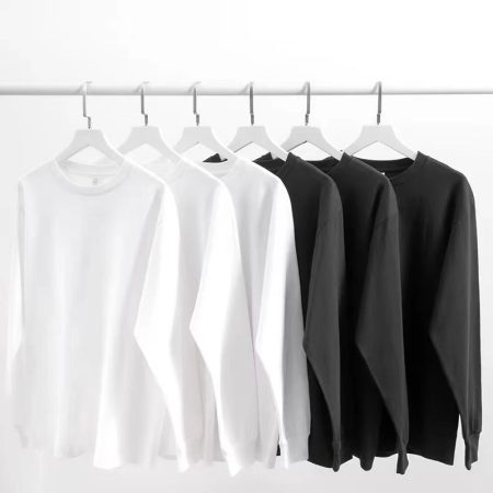 360G heavy new autumn long-sleeved T-shirt with threaded mouth loose sweater bottoming shirt versatile pure cotton men's and women's T-shirt