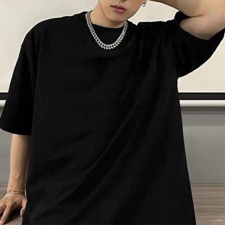Pure cotton men's T-shirt summer new trend t-shirt loose round neck solid color men's clothing breathable heavy 360G printing t